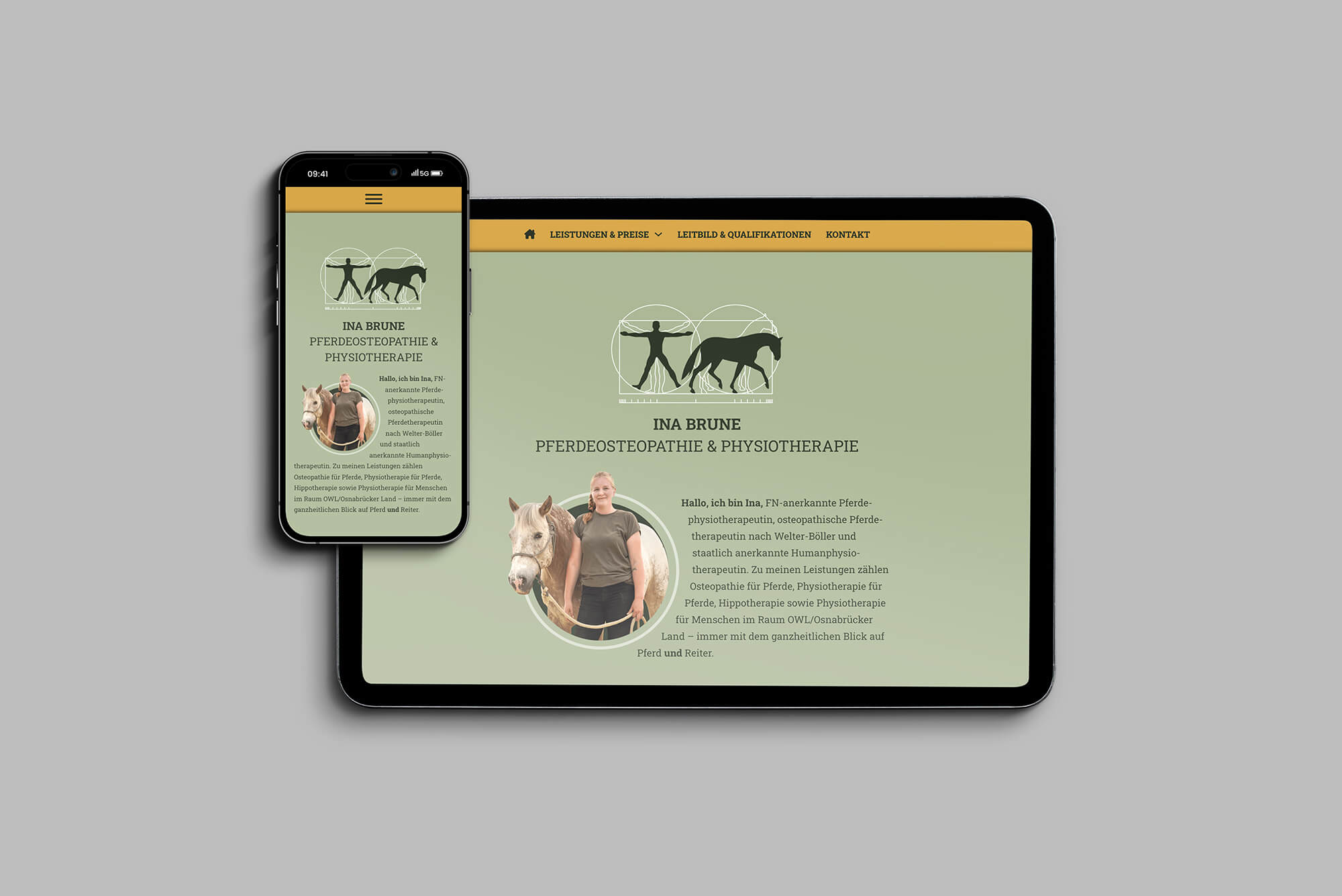 Webdesign Ina Brune Pferdeosteopathie Branding Perschin Grafikdesign in Bielefeld